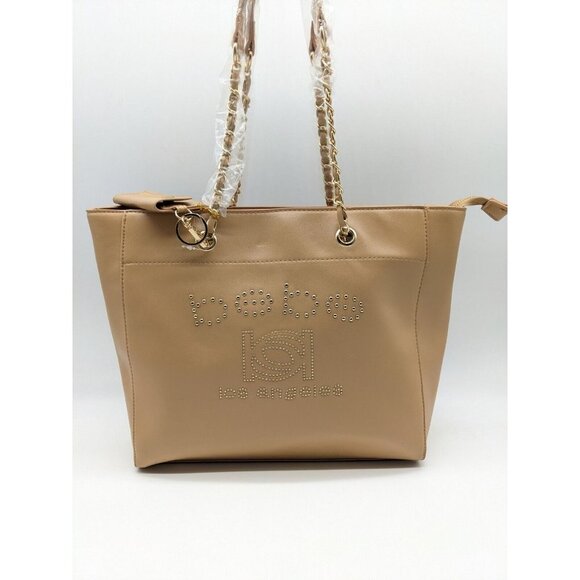 Bebe Allegro Faux-leather Medium Tote + Card case Charm 2 Piece Set - Tan - Picture 3 of 16